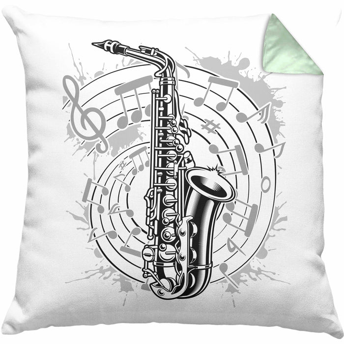 Saxophon Musik Noten Jazz Musikinstrument Saxophon-Spieler Kissen mit Füllung 40x40 (Grau) Grün Trendation