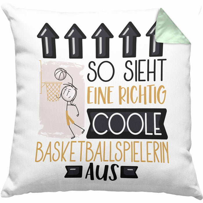 Basketballspielerin Geschenk Kissen mit Füllung 40x40 Lustig Geschenkidee für Basketballspielerin Geburtstag So Sieht Eine Richtig Coole Basketballspielerin Aus Frauen Spruch (Grau) Grün Trendation