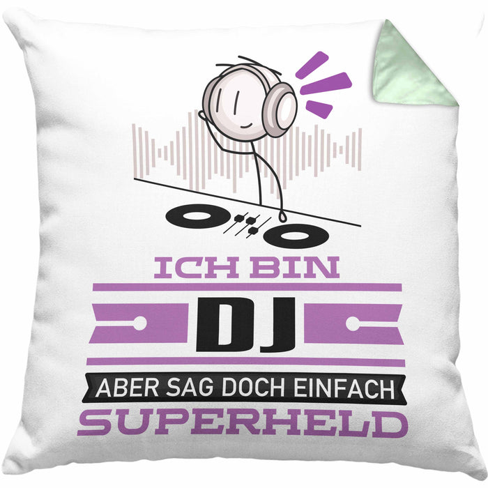 DJ Geschenk Kissen mit Füllung 40x40 Ich Bin DJ Aber Sag Doch Einfach Superheld Lustige Geschenkdiee für DJ (Grau) Grün Trendation