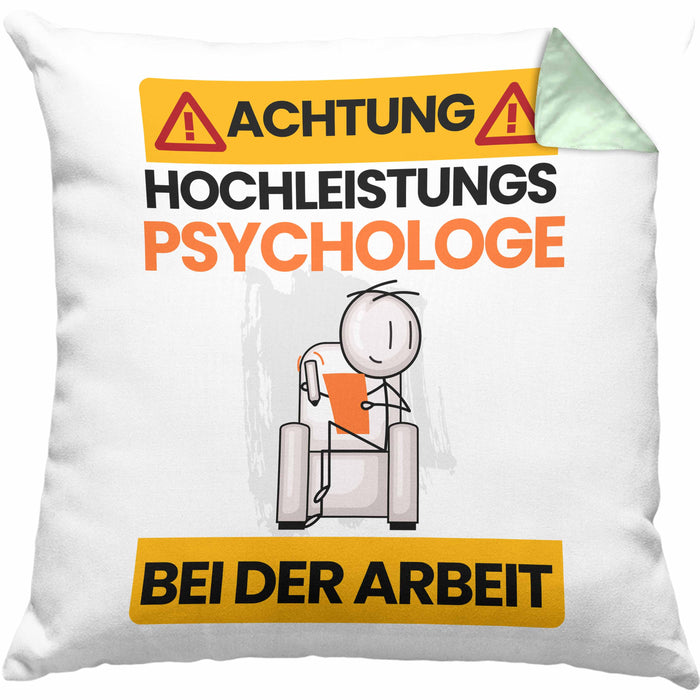 Psychologe Kissen mit Füllung 40x40 Geschenk Lustiger Spruch Geschenkidee für Psychologe Achtung Hochleistungs Psychologe Bei Der Arbeit (Grau) Grün Trendation
