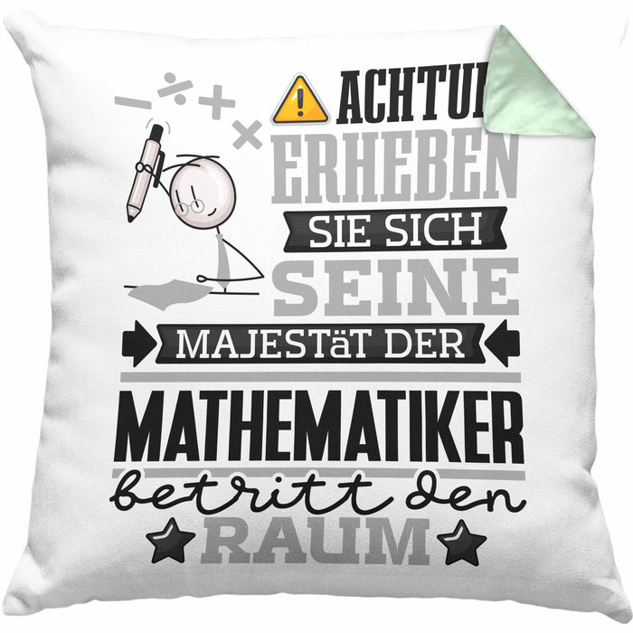 Mathematiker Geschenk Kissen mit Füllung 40x40 Lustiger Spruch Erheben Sie Sich Der Mathematiker Betritt den Raum (Grau) Grün Trendation