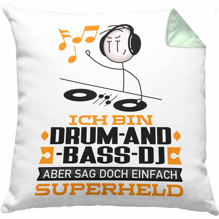 Drum-and-Bass-DJ Geschenk Kissen mit Füllung 40x40 Ich Bin Drum-and-Bass-DJ Aber Sag Doch Einfach Superheld Lustige Geschenkdiee für Drum-and-Bass-DJ (Grau) Grün Trendation
