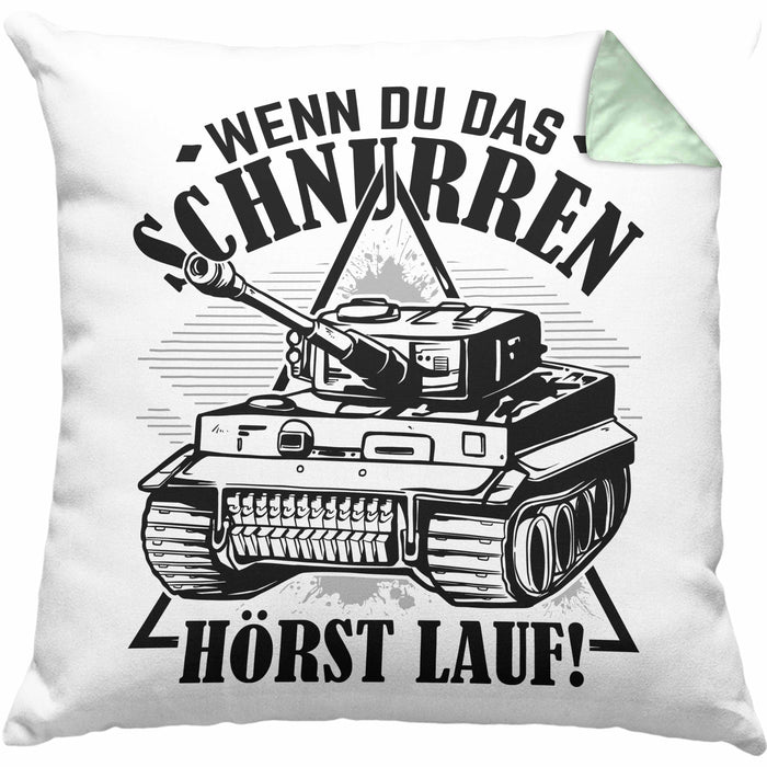 Panzerfahrer Kissen mit Füllung 40x40 Geschenk Schnurren Panzer Wenn Du Das Schnurren Hörst Lauf (Grau) Grün Trendation