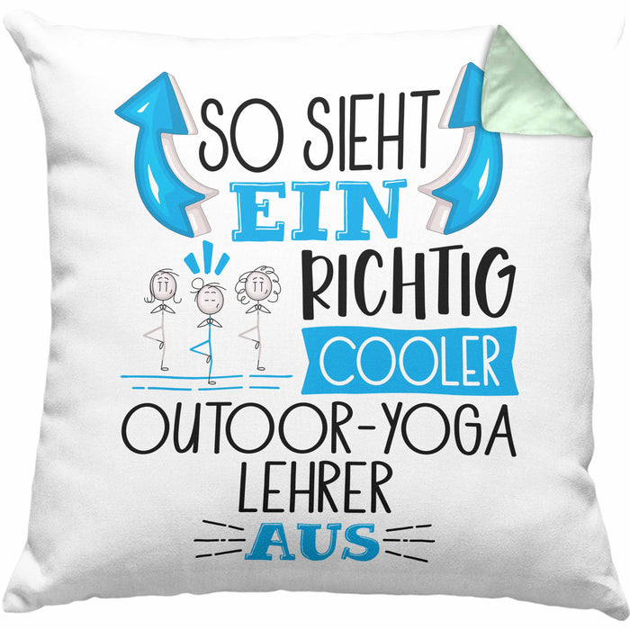So Sieht Ein Richtig Cooler Outdoor-Yoga-Lehrer Aus Kissen mit Füllung 40x40 Geschenk für Outdoor-Yoga-Lehrer Geburtstag Geschenkdiee (Grau) Grün Trendation