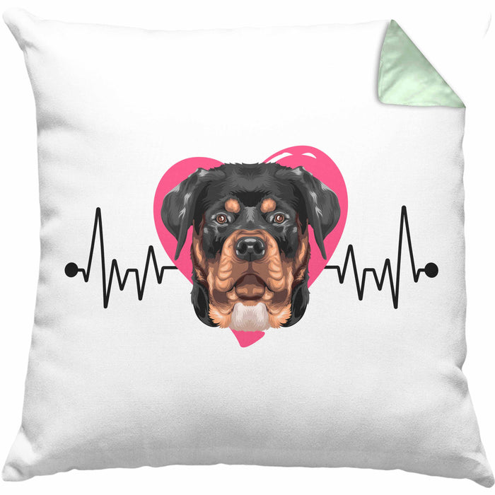 Rottweiler Besitzer Kissen mit Füllung 40x40 Geschenk Lustiger Spruch Geschenkidee Herzschlag Rottweiler (Grau) Grün Trendation