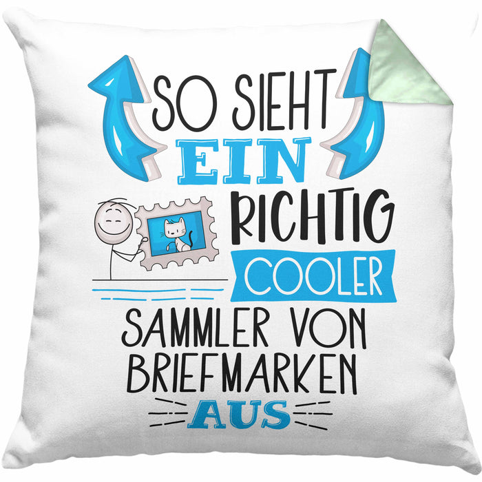 Sammler von Briefmarken Kissen mit Füllung 40x40 So Sieht Ein Richtig Cooler Sammler von Briefmarken Aus Geschenk Lustiger Spruch Geschenkidee (Grau) Grün Trendation