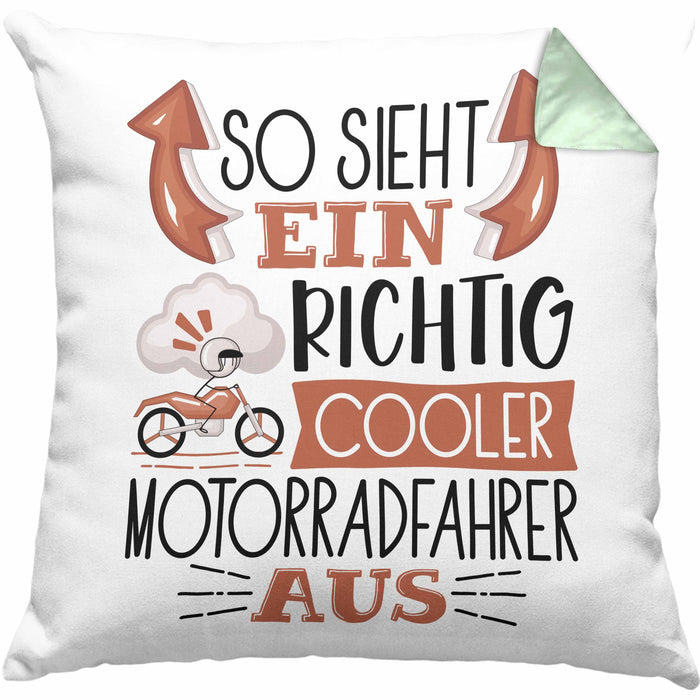 Motorradfahrer Kissen mit Füllung 40x40 Geschenk So Sieht Ein RIchtig Cooler Motorradfahrer Aus Geschenkidee Lustiger Spruch Geburtstag (Grau) Grün Trendation