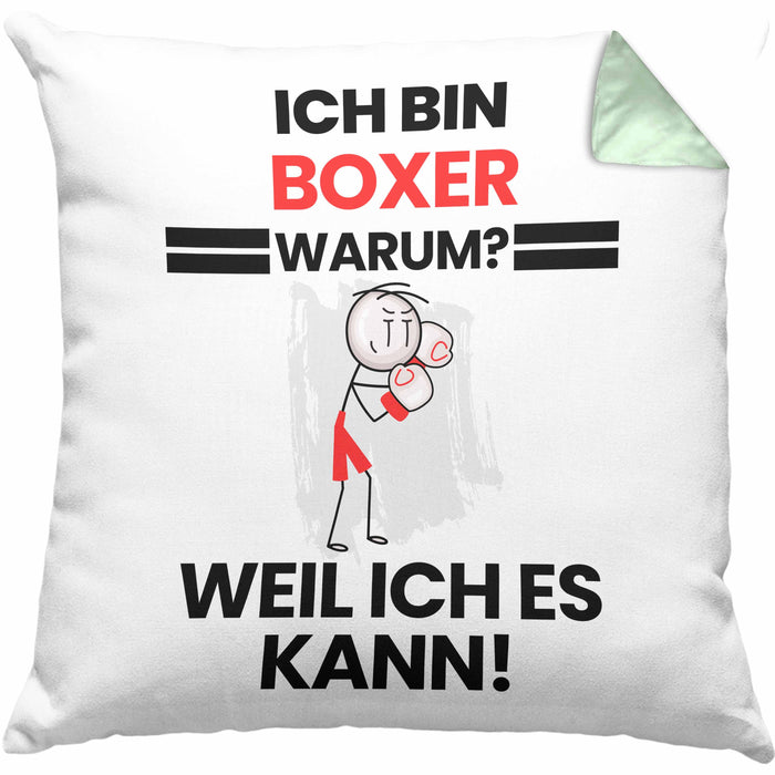 Boxer Geschenk Kissen mit Füllung 40x40 Lustiger Spruch Ich Bin Boxer Warum Weil Ich Es Kann Geschenkidee Bester Boxer Geburtstag (Grau) Grün Trendation