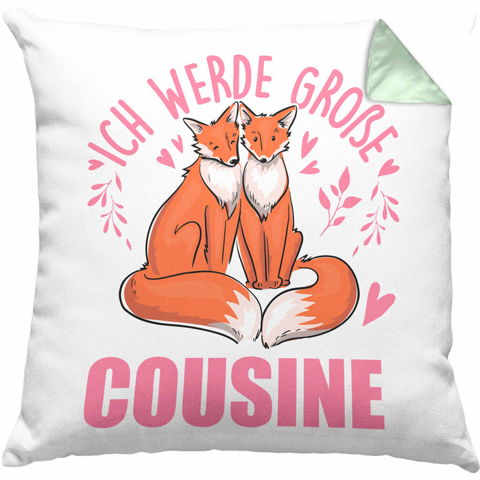 Du Wirst Große Cousine Kissen mit Füllung 40x40 Geschenk Ich Werde Große Cousine Nachwuchs (Grau) Grün Trendation