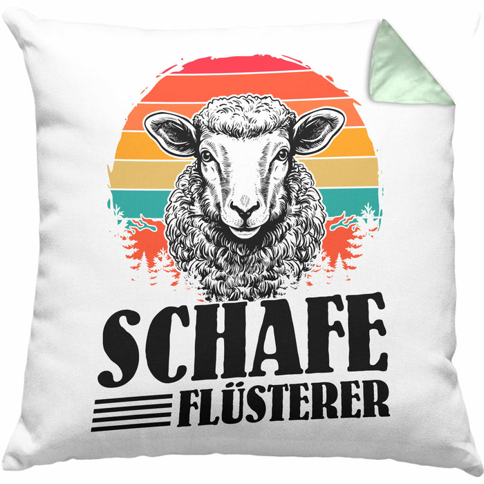 Schaf Kissen mit Füllung 40x40 Geschenk für Schaf-Hirte Schaf Flüsterer Geschenkdiee (Grau) Grün Trendation
