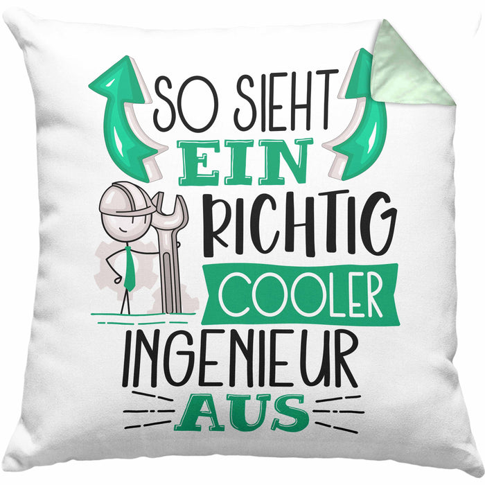 Ingenieur Kissen mit Füllung 40x40 Geschenk So Sieht Ein RIchtig Cooler Ingenieur Aus Geschenkidee Lustiger Spruch Geburtstag (Grau) Grün Trendation