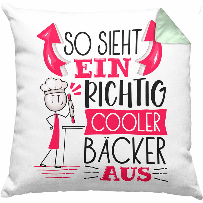 Bäcker Kissen mit Füllung 40x40 Geschenk So Sieht Ein RIchtig Cooler Bäcker Aus Geschenkidee Lustiger Spruch Geburtstag (Grau) Grün Trendation