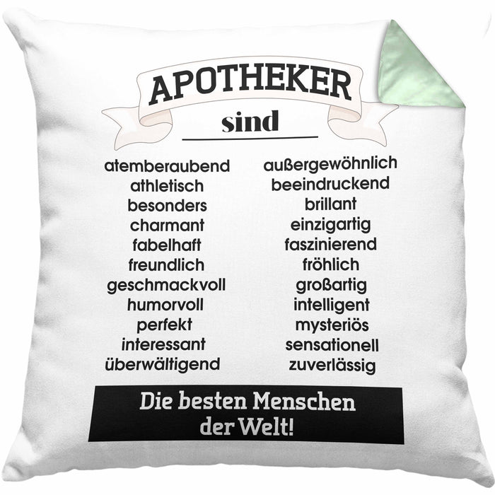 Apotheker Kissen mit Füllung 40x40 Geschenk Bester Apotheker Pharmazeut Arzneikundiger Spruch Lustiger Spruch (Grau) Grün Trendation
