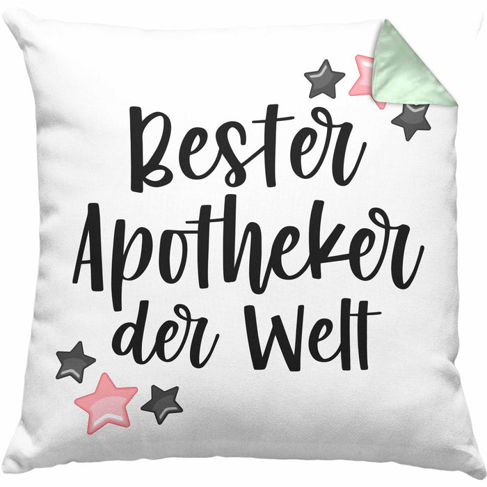 Apotheker Geschenk Kissen mit Füllung 40x40 Bester Apotheker Pharmazeut Arzneikundiger (Grau) Grün Trendation