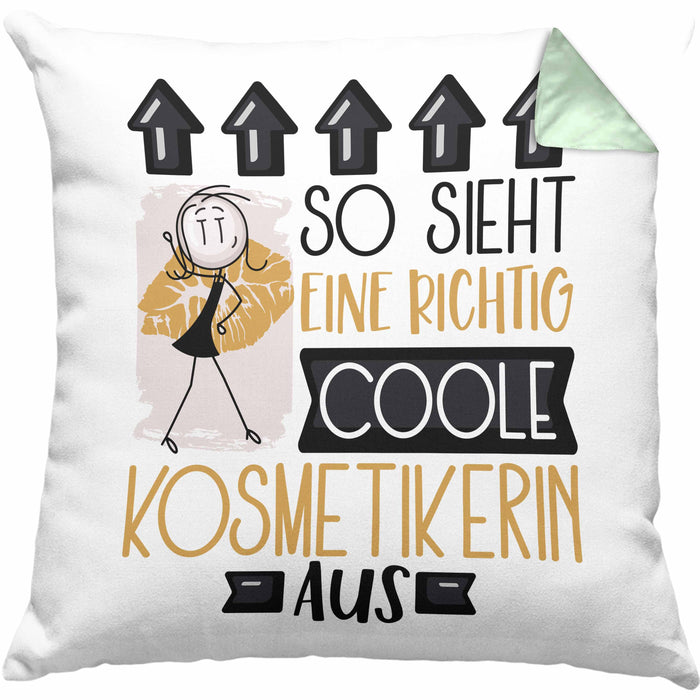 Kosmetikerin Geschenk Kissen mit Füllung 40x40 Lustig Geschenkidee für Kosmetikerin Geburtstag So Sieht Eine Richtig Coole Kosmetikerin Aus Frauen Spruch (Grau) Grün Trendation