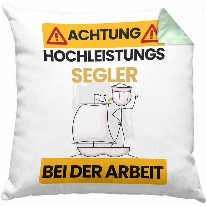 Segler Kissen mit Füllung 40x40 Geschenk Lustiger Spruch Geschenkidee für Segler Achtung Hochleistungs Segler Bei Der Arbeit (Grau) Grün Trendation
