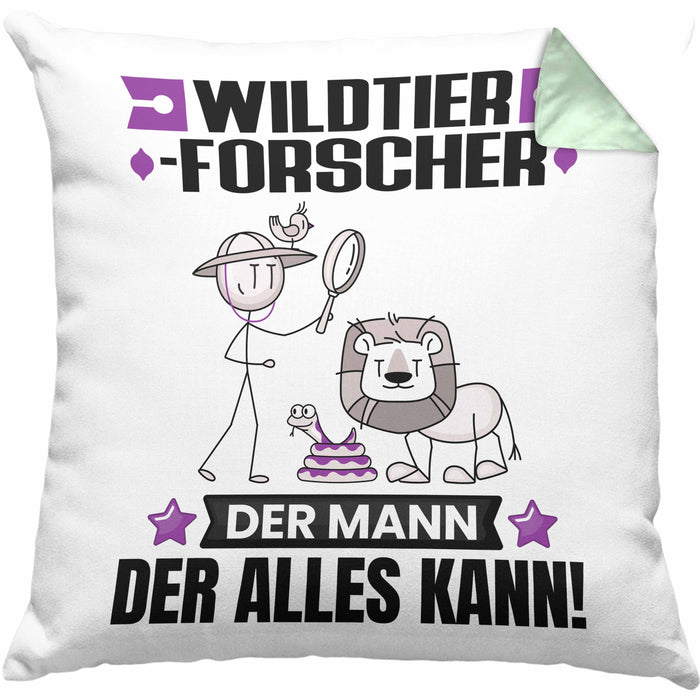 Wildtierforscher Kissen mit Füllung 40x40 Geschenk für Wildtierforscher Der Mann Der Alles Kann Geschenkidee zum Geburtstag (Grau) Grün Trendation