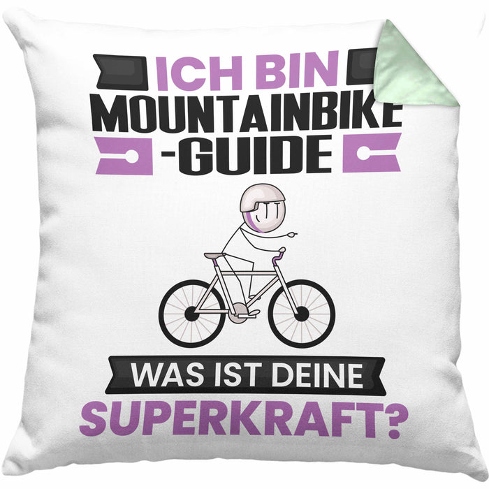 Mountainbike-Guide Kissen mit Füllung 40x40 Geschenk für Mountainbike-Guide Geburtstag Lustiger Spruch Was Ist Deine Superkraft (Grau) Grün Trendation