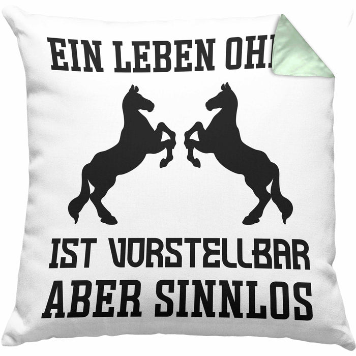 Pferde Kissen mit Füllung 40x40 Lustig Reiterin Geschenk Pferde Geschenke Mädchen Pferdeliebhaber Lustig (Grau) Grün Trendation