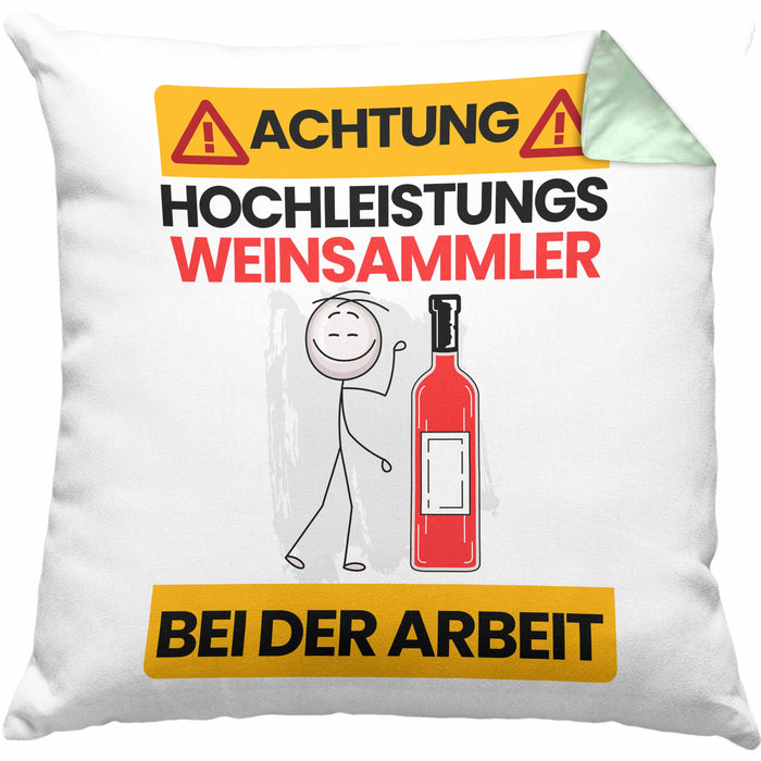 Weinsammler Kissen mit Füllung 40x40 Geschenk Lustiger Spruch Geschenkidee für Weinsammler Achtung Hochleistungs Weinsammler Bei Der Arbeit (Grau) Grün Trendation