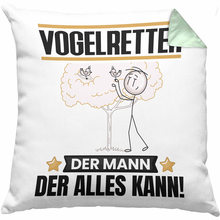 Vogelretter Kissen mit Füllung 40x40 Geschenk für Vogelretter Der Mann Der Alles Kann Geschenkidee zum Geburtstag (Grau) Grün Trendation