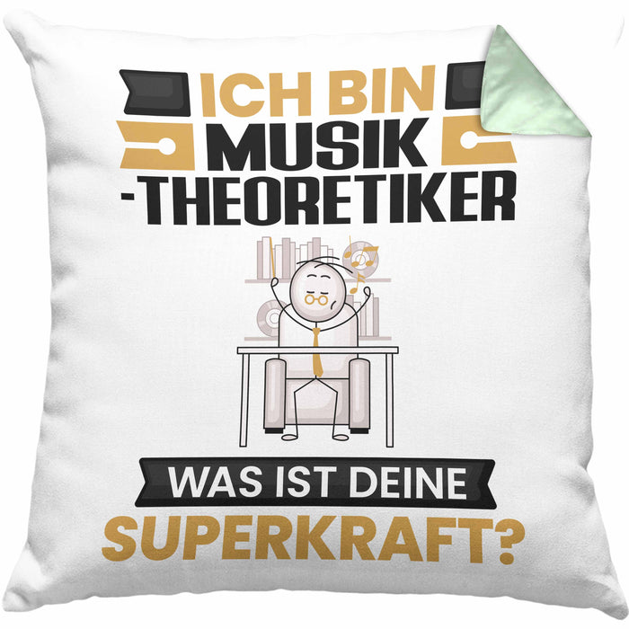 Musiktheoretiker Kissen mit Füllung 40x40 Geschenk für Musiktheoretiker Geburtstag Lustiger Spruch Was Ist Deine Superkraft (Grau) Grün Trendation
