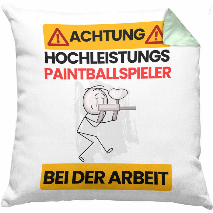 Paintballspieler Kissen mit Füllung 40x40 Geschenk Lustiger Spruch Geschenkidee für Paintballspieler Achtung Hochleistungs Paintballspieler Bei Der Arbeit (Grau) Grün Trendation