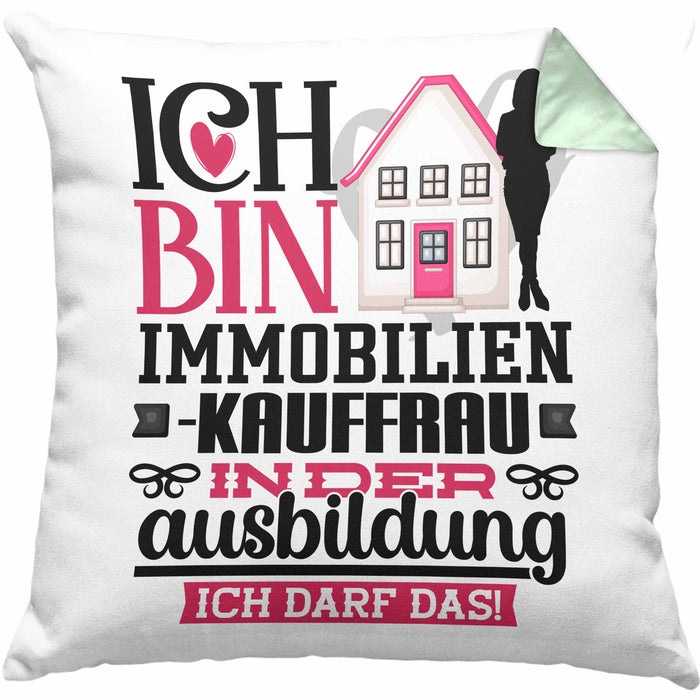 Immobilienkauffrau Ausbildung Start Geschenk Kissen mit Füllung 40x40 Ich Bin Immobilienkauffrau In Der Ausbildung Ich Darf Das Geschenkidee (Grau) Grün Trendation