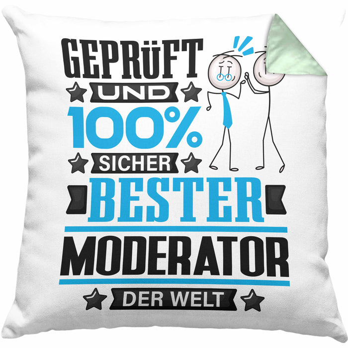 Moderator Geschenk Lustiger Spruch für Moderator Geschenkidee Bester Moderator Der WeltKissen mit Füllung 40x40 (Grau) Grün Trendation