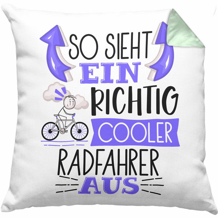 Radfahrer Kissen mit Füllung 40x40 Geschenk So Sieht Ein Richtig Cooler Radfahrer Aus Geschenkidee Spruch Lustig (Grau) Grün Trendation