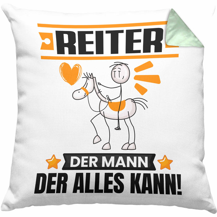 Reiter Kissen mit Füllung 40x40 Geschenk für Reiter Der Mann Der Alles Kann Geschenkidee zum Geburtstag (Grau) Grün Trendation