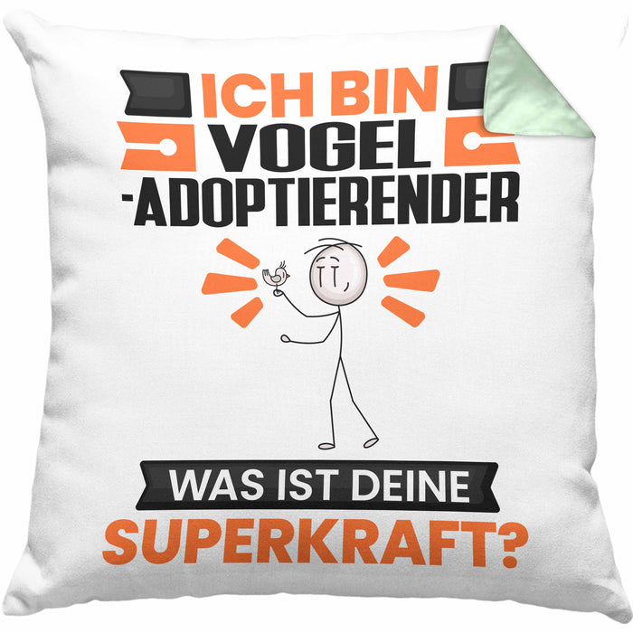 Vogel-Adoptierender Kissen mit Füllung 40x40 Geschenk für Vogel-Adoptierender Geburtstag Lustiger Spruch Was Ist Deine Superkraft (Grau) Grün Trendation