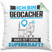Geocacher Kissen mit Füllung 40x40 Geschenk für Geocacher Geburtstag Lustiger Spruch Was Ist Deine Superkraft (Grau) Grün Trendation