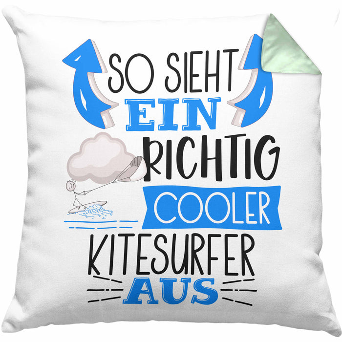 So Sieht Ein Richtig Cooler Kitesurfer Aus Geschenk Kissen mit Füllung 40x40 Lustiger Spruch Geschenkidee (Grau) Grün Trendation