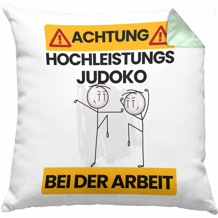 Judoka Kissen mit Füllung 40x40 Geschenk Lustiger Spruch Geschenkidee für Judoka Achtung Hochleistungs Judoka Bei Der Arbeit (Grau) Grün Trendation