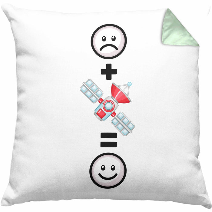 Sateliten Kissen mit Füllung 40x40 Geschenk für Sateliten Weltraum Weltall Fans Lustige Geschenkidee :( + Satelit = :) (Grau) Grün Trendation