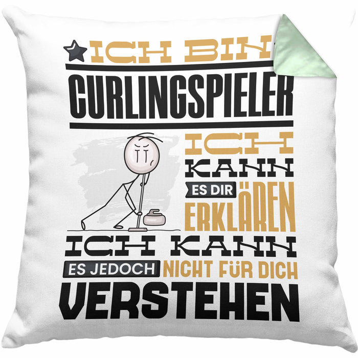 Curlingspieler Geschenk Kaffee-Kissen mit Füllung 40x40 Geschenkidee für Curlingspieler Ich Bin Curlingspieler Ich Kann Es Dir Erklären Jedoch Nicht Für Dich Verstehen Spruch Lustig (Grau) Grün Trendation