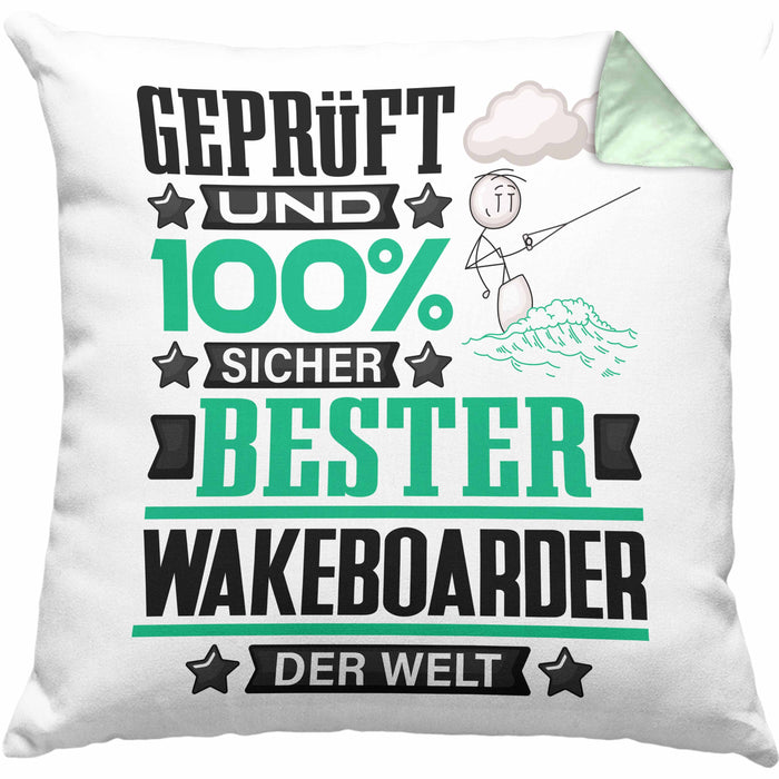 Wakeboarder Geschenk Lustiger Spruch für Wakeboarder Geschenkidee Bester Wakeboarder Der WeltKissen mit Füllung 40x40 (Grau) Grün Trendation