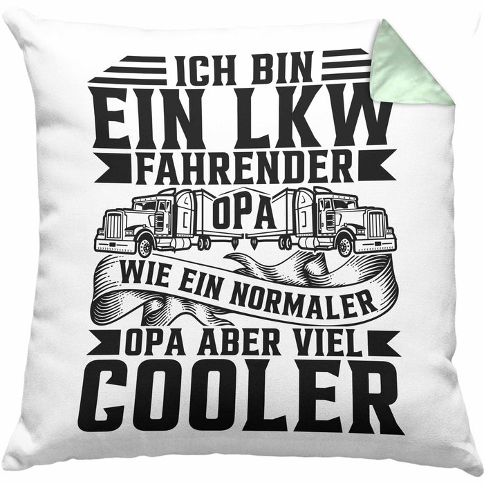 LKW Opa Kissen mit Füllung 40x40 Geschenk Ich Bin Ein LKW Fahrender Opa Wie Ein Normaler Opa Nur Viel Cooler Vatertag (Grau) Grün Trendation