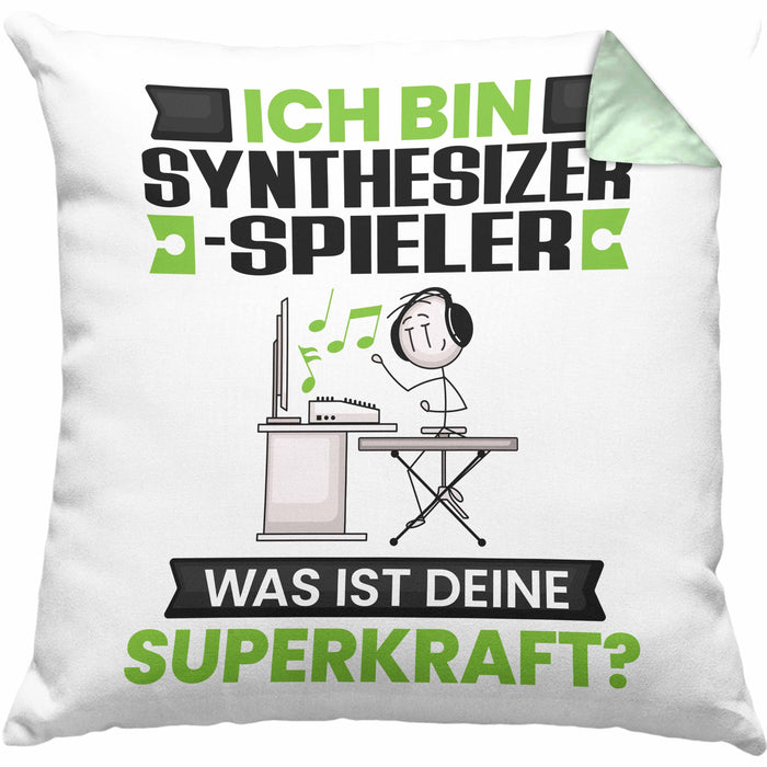 Synthesizer-Spieler Kissen mit Füllung 40x40 Geschenk für Synthesizer-Spieler Geburtstag Lustiger Spruch Was Ist Deine Superkraft (Grau) Grün Trendation