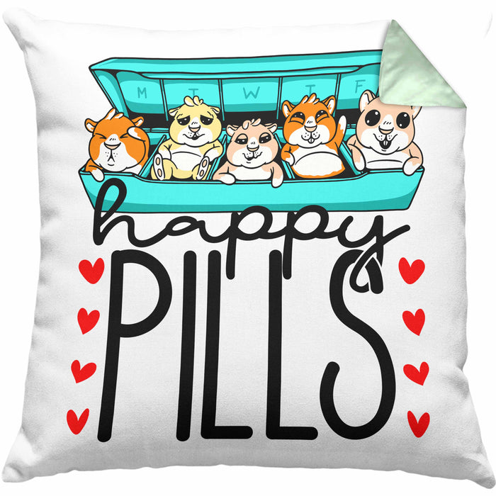 Lustiges Geschenk für Hamsterliebhaber: "Happy Pills" Kissen mit Füllung 40x40 Hamster Besitzer Grafik Züchter (Grau) Grün Trendation
