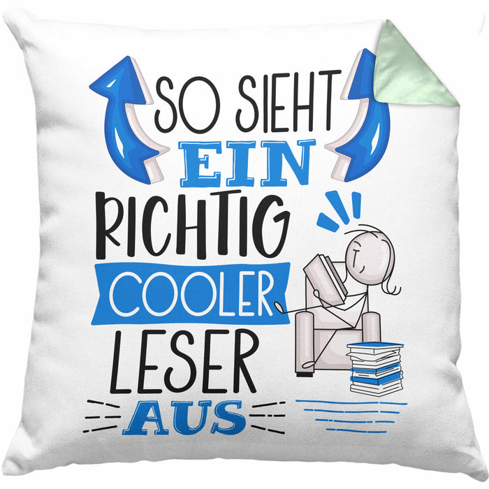 So Sieht Ein Richtig Cooler Leser Aus Geschenk Kissen mit Füllung 40x40 Lustiger Spruch Geschenkidee (Grau) Grün Trendation