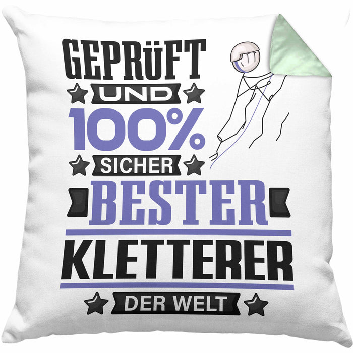 Kletterer Geschenk Lustiger Spruch für Kletterer Geschenkidee Bester Kletterer Der WeltKissen mit Füllung 40x40 (Grau) Grün Trendation