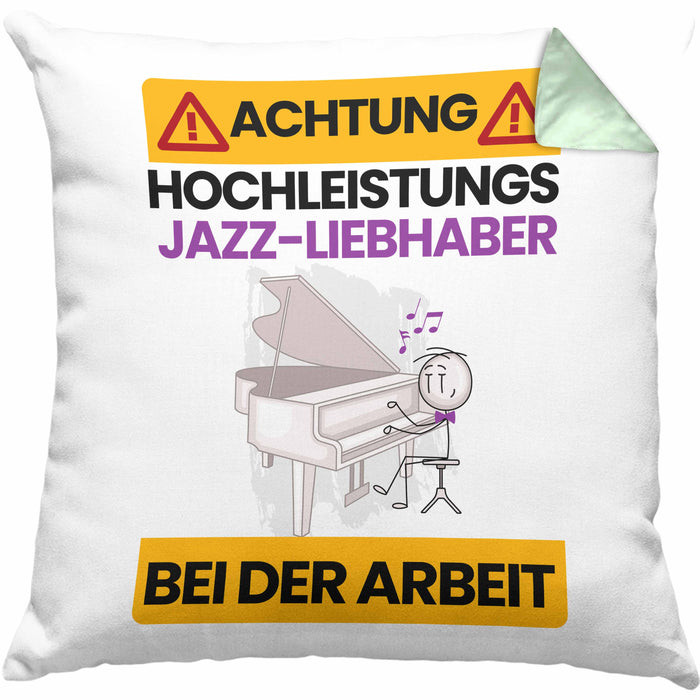 Jazz-Liebhaber Kissen mit Füllung 40x40 Geschenk Lustiger Spruch Geschenkidee für Jazz-Liebhaber Achtung Hochleistungs Jazz-Liebhaber Bei Der Arbeit (Grau) Grün Trendation
