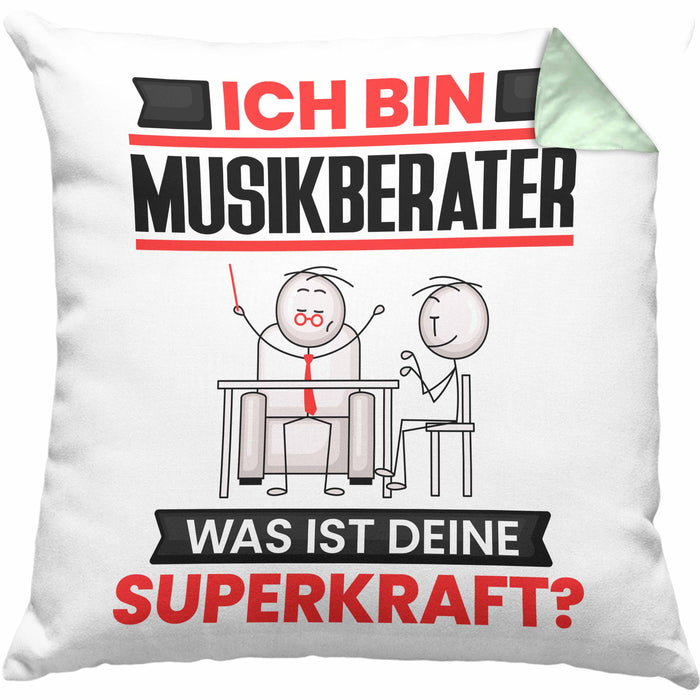 Musikberater Kissen mit Füllung 40x40 Geschenk für Musikberater Geburtstag Lustiger Spruch Was Ist Deine Superkraft (Grau) Grün Trendation