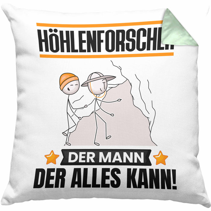 Höhlenforscher Kissen mit Füllung 40x40 Geschenk für Höhlenforscher Der Mann Der Alles Kann Geschenkidee zum Geburtstag (Grau) Grün Trendation