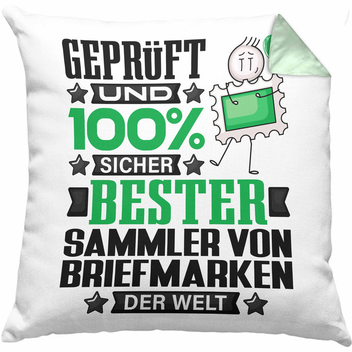 SammlervonBriefmarken Geschenk Lustiger Spruch für SammlervonBriefmarken Geschenkidee Bester SammlervonBriefmarken Der WeltKissen mit Füllung 40x40 (Grau) Grün Trendation