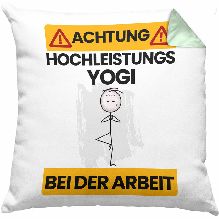 Yogi Kissen mit Füllung 40x40 Geschenk Lustiger Spruch Geschenkidee für Yogi Achtung Hochleistungs Yogi Bei Der Arbeit (Grau) Grün Trendation