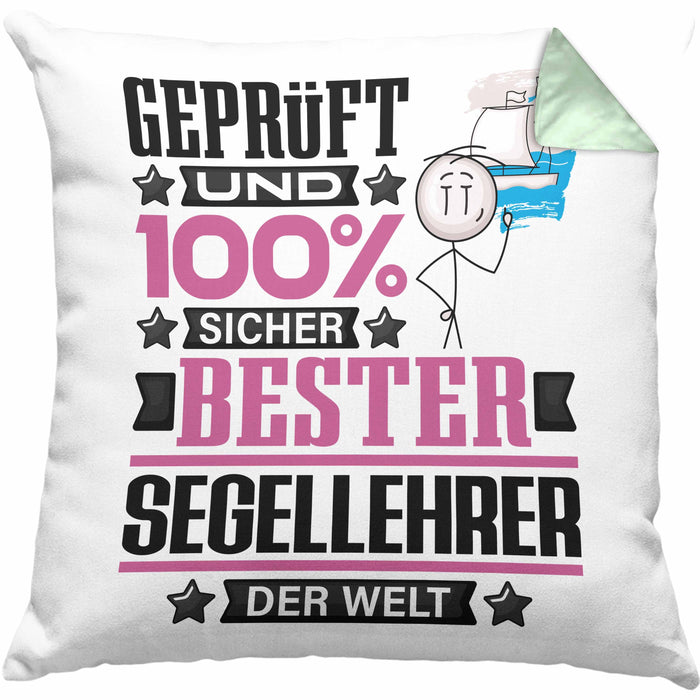 Segellehrer Geschenk Lustiger Spruch für Segellehrer Geschenkidee Bester Segellehrer Der WeltKissen mit Füllung 40x40 (Grau) Grün Trendation