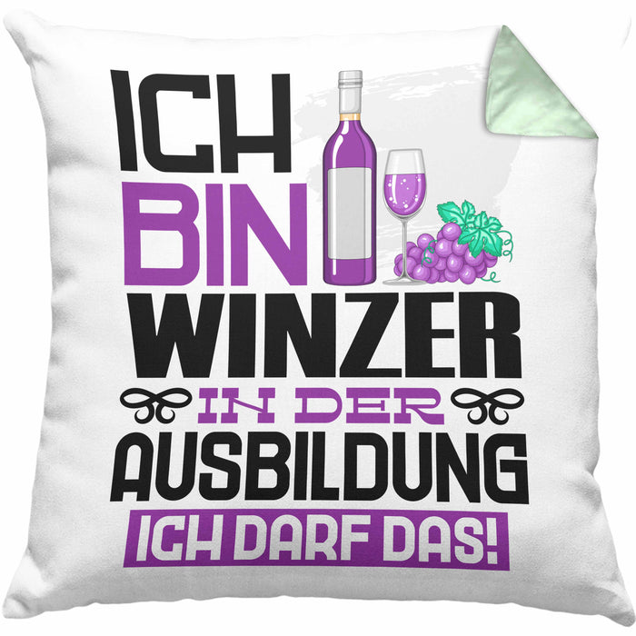 Winzer Ausbildung Kissen mit Füllung 40x40 Geschenk Ich Bin Winzer In Der Ausbildung Ich Darf Das Geschenkidee Spruch (Grau) Grün Trendation